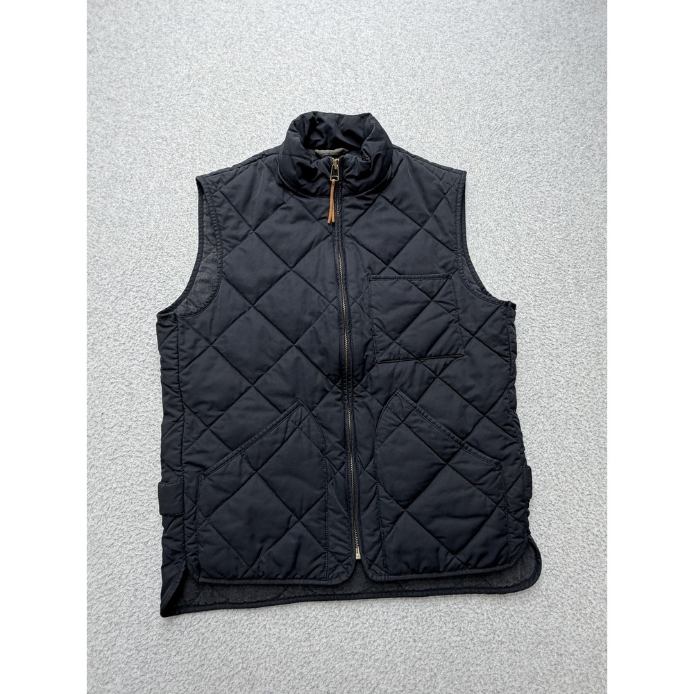 J.Crew Vest Mens Small Black Quilted Full Zip Thermore Lined Pockets Outdoor